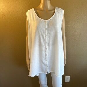 Woman Within White Linen Blend Button Front Sleeveless Tunic Top Size 1X 22/24